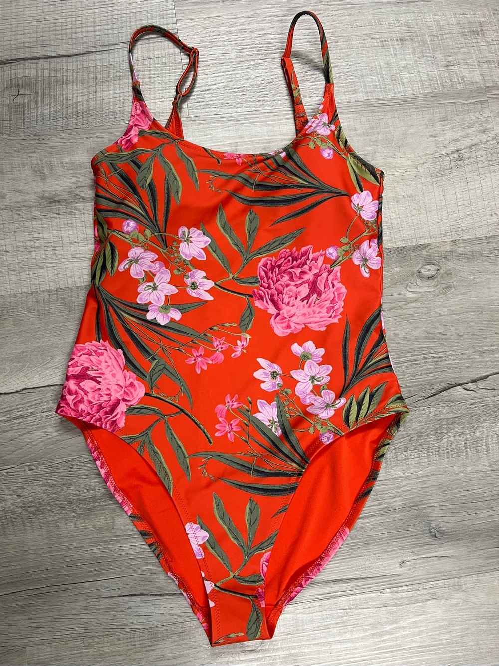 Old Navy Red One-Piece Swimsuit with Pink Floral Print Small NWOT